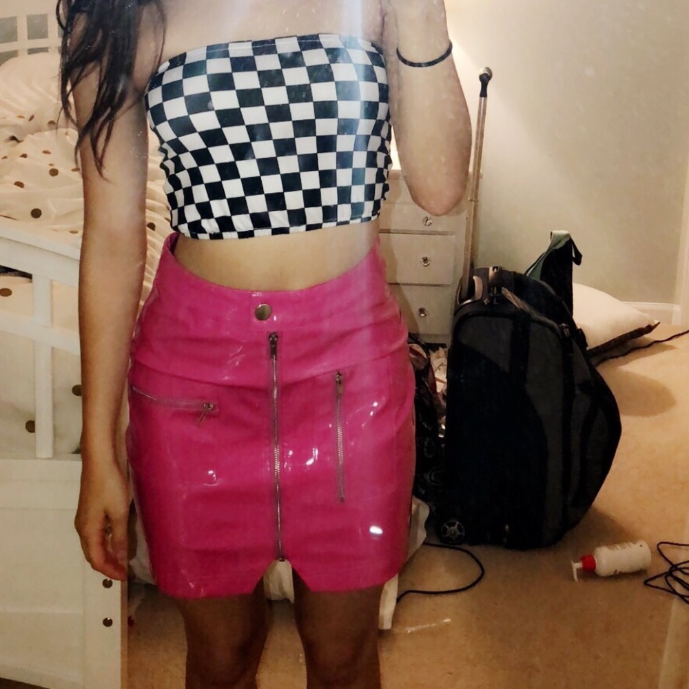Hot pink faux leather skirt